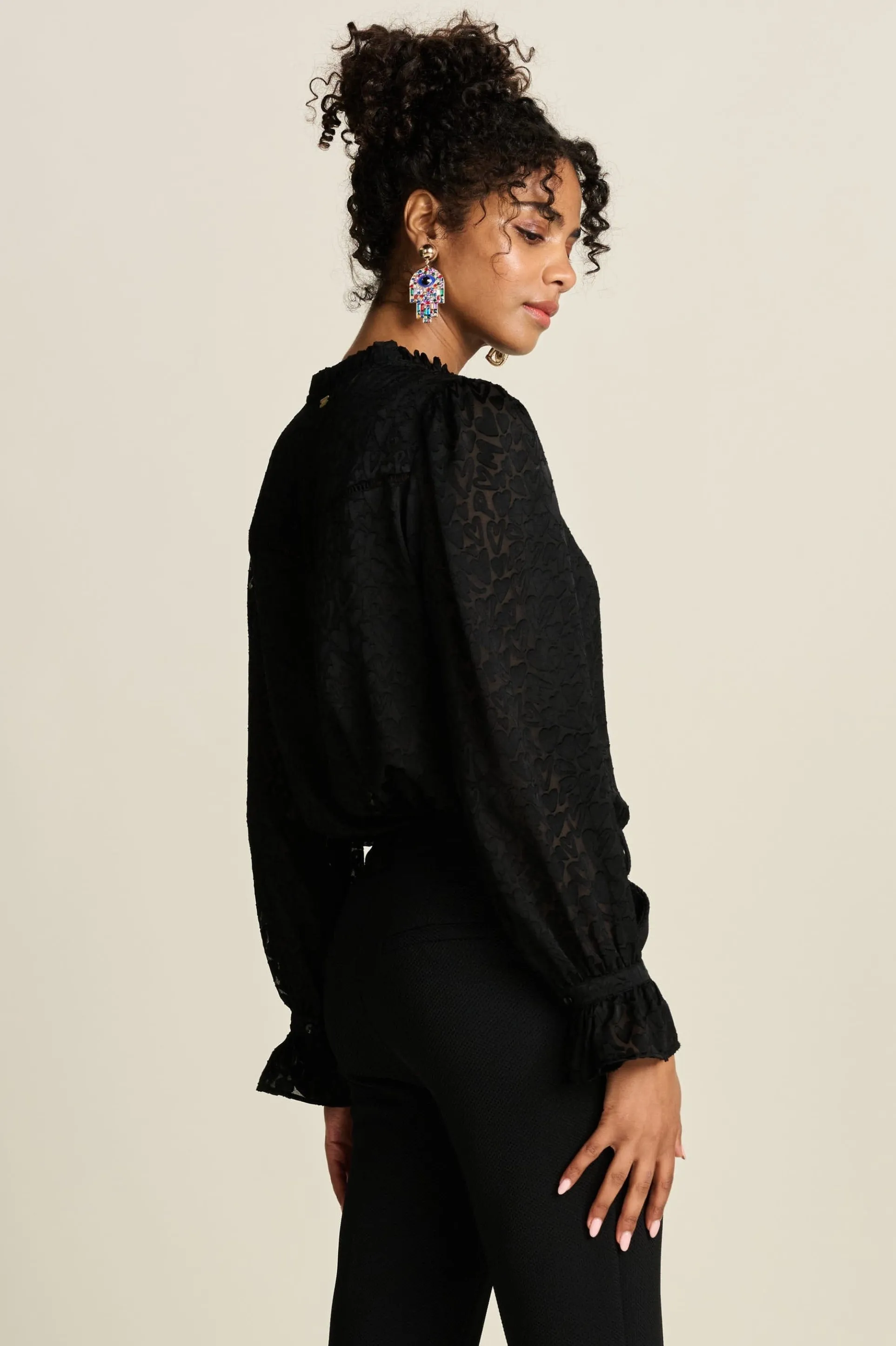 BLOUSE Hearts Black