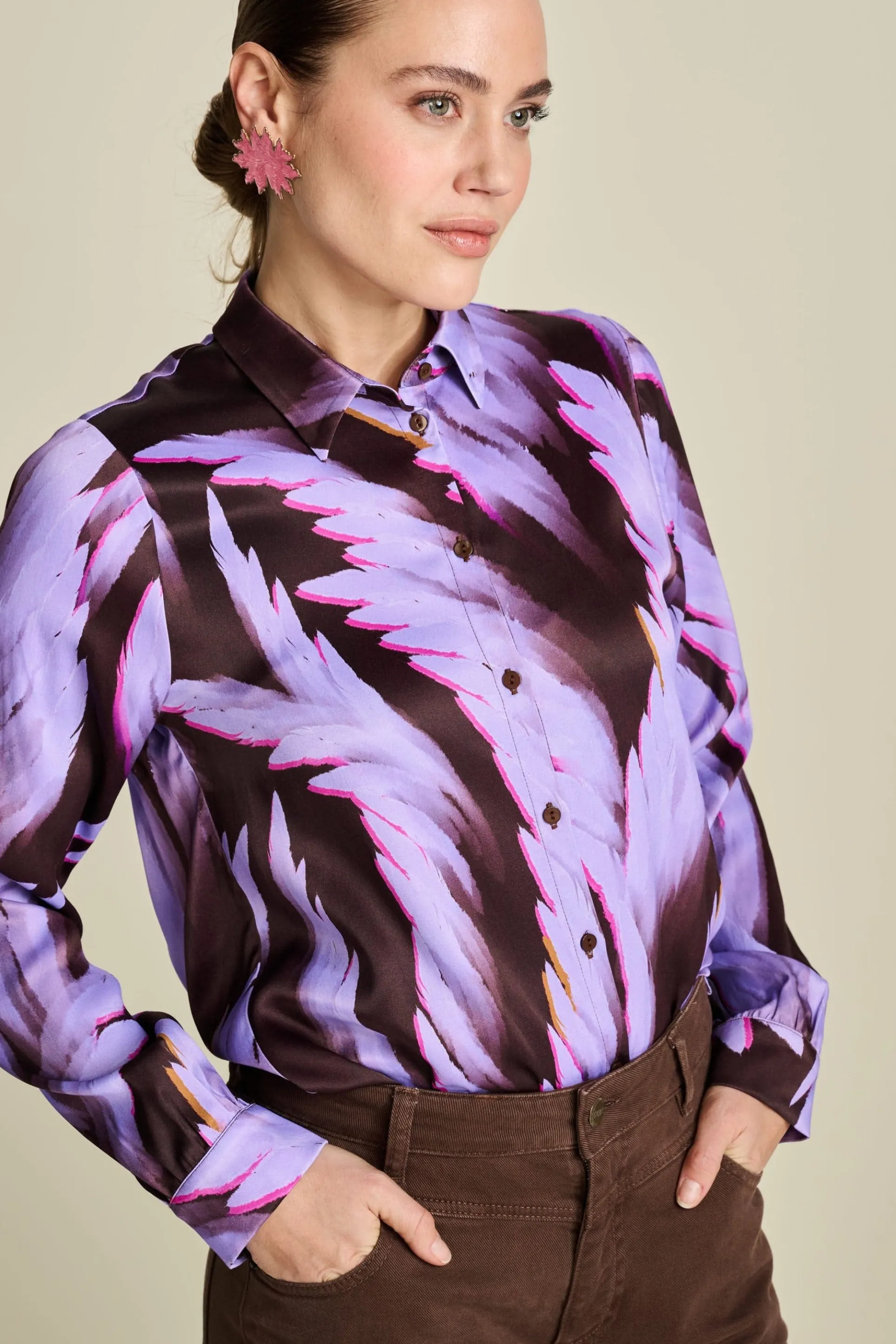 BLOUSE Mila Satin Feathers Brown