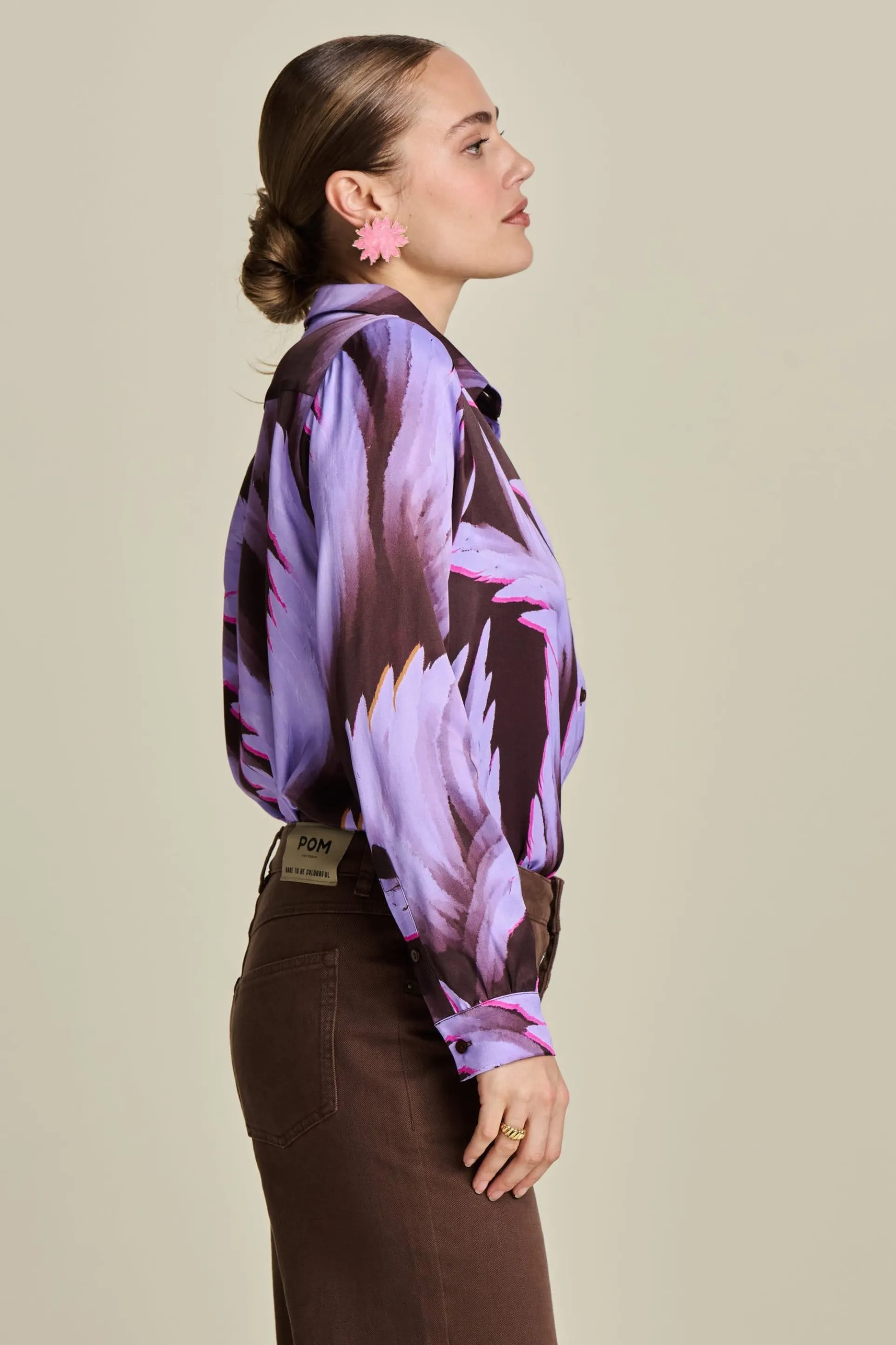BLOUSE Mila Satin Feathers Brown