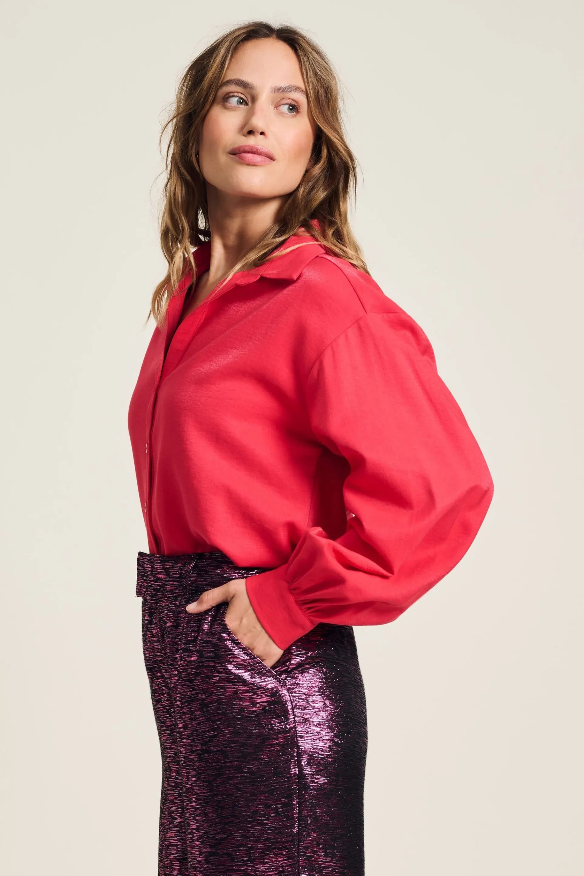 BLOUSE Violet Shimmer Vibrant Pink